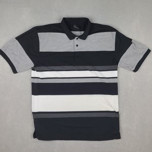 Brooklyn State Polo Shirt Men's‎ Large Black Gray White Striped Short Sleeve
